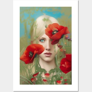 Stunning dreamy design of a pretty girl and poppy flowers Posters and Art